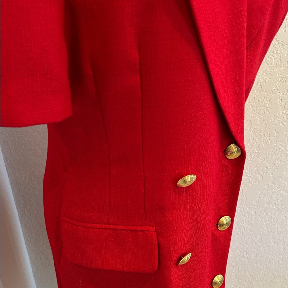 Vintage Kasper Red Double-Breasted Blazer Dress with Gold Buttons - Picture 7 of 12
